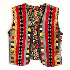 Vintage Handmade Quilted Patchwork Bohemian Open Front Vest